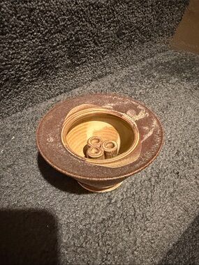 TR Pottery Clay Triple Flower Frog Vase Ikebana Stoneware Earthenware Stamped